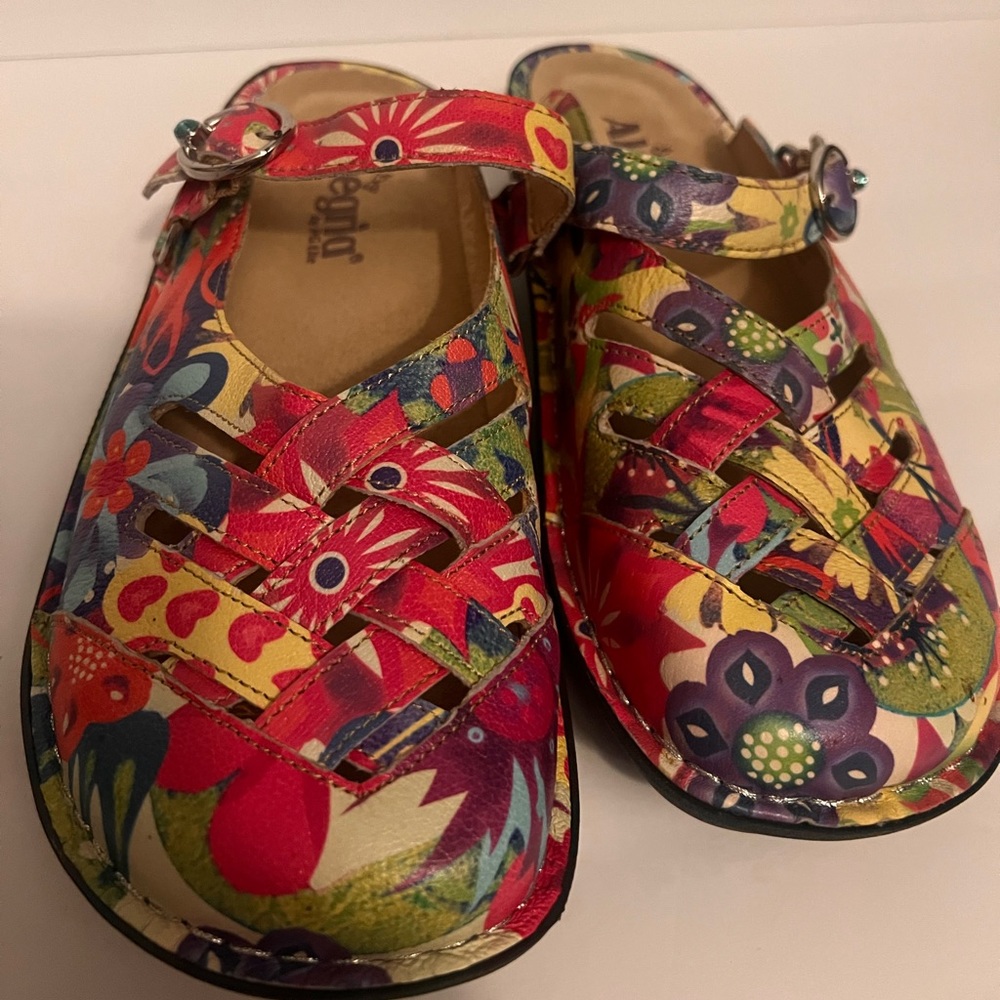 Alegria multicolored floral leather clogs